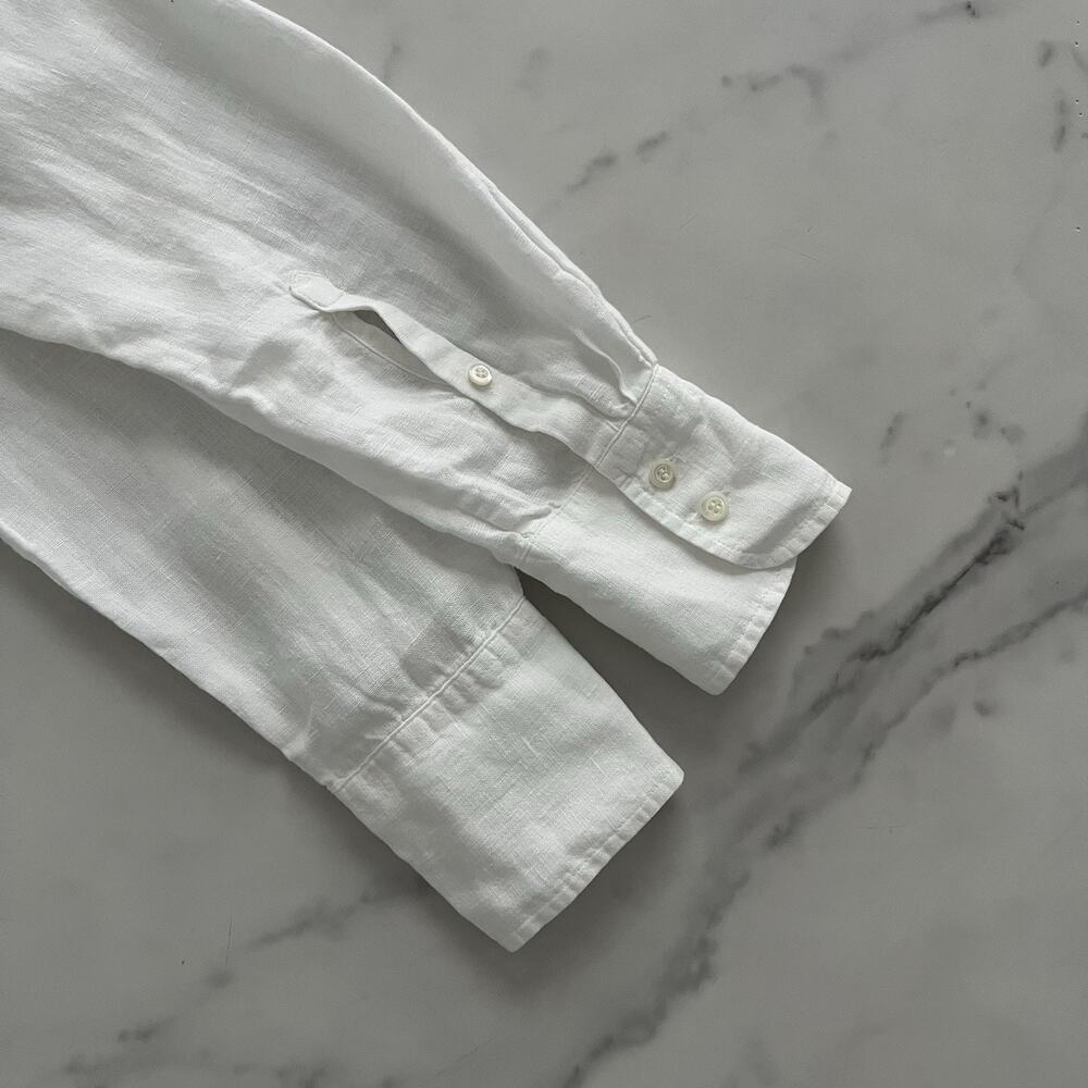 J. Crew Baird McNutt Irish linen perfect shirt white Sz 4 heritage coastal chic - Picture 9 of 10